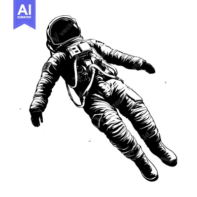 Aset premium populer: A Black and White Illustration of a Spaceman Floating in Space