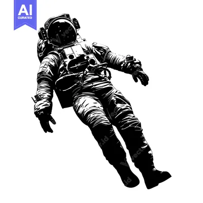 Aset premium populer: Astronaut Floating in Space, Black and White Illustration