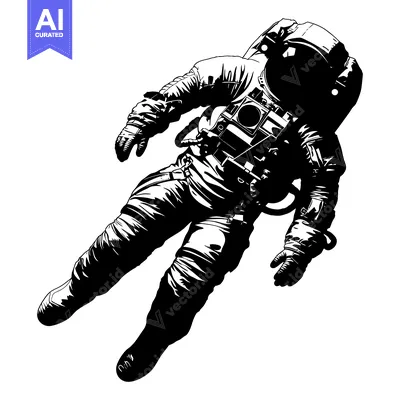 Aset desain premium: Black and white illustration of an astronaut floating in space