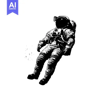 Aset premium populer: Astronaut Floating in Space, Illustrated in Black and White