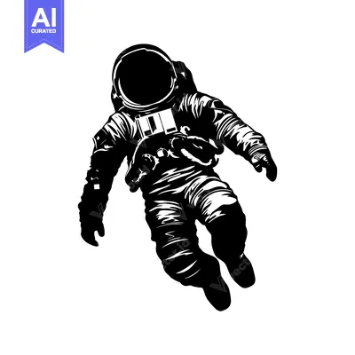 Aset desain premium: Astronaut Floating in Space, Silhouette Illustration