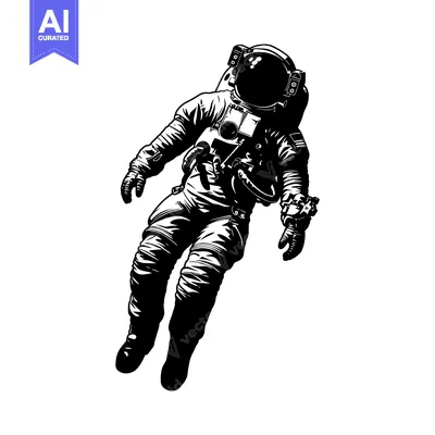 Aset premium populer: An Astronaut Floating in Space, Illustrated in Black and White