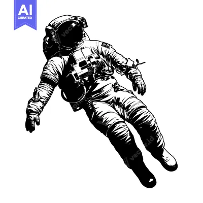 Popular premium asset: Astronaut Floating in Space, Black and White Illustration