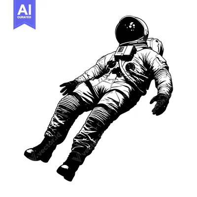An Astronaut Floating in Space, Depicted in Black and White