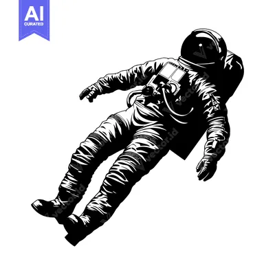 Premium design asset: Black and White Illustration of an Astronaut Floating in Space