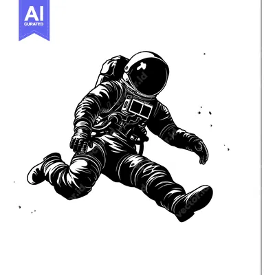 A Black and White Illustration of an Astronaut Floating in Space