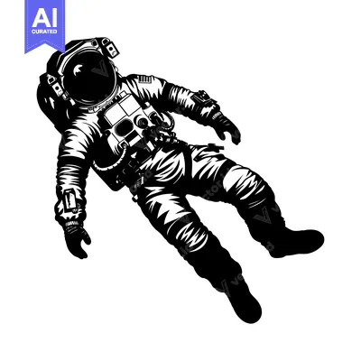 Aset premium populer: Astronaut Floating in Space in Black and White