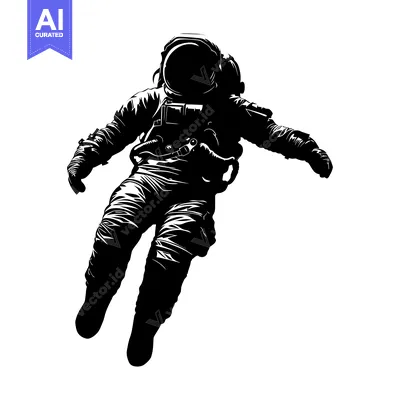 Aset desain premium: Silhouette of an Astronaut Floating in Space