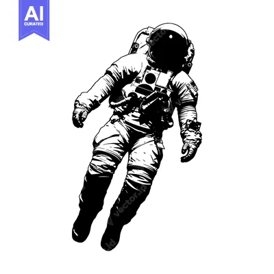 Aset premium populer: A black and white silhouette of an astronaut floating in space
