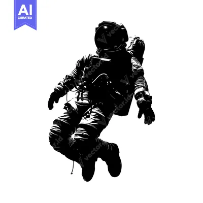 Aset desain premium: Silhouette of an Astronaut Floating in Space