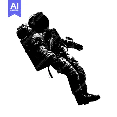 Aset desain premium: Silhouette of an Astronaut Floating in Space