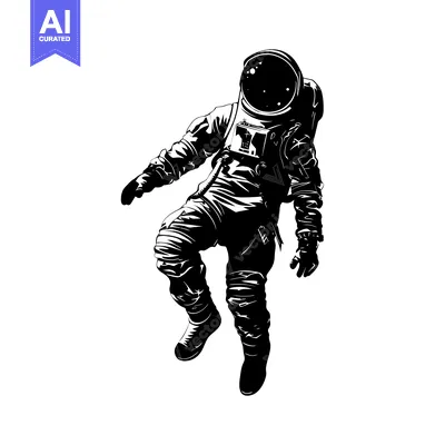 Aset desain premium: Silhouette of an astronaut floating in space with stars visible in his