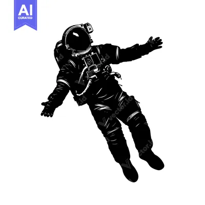 Astronaut Floating in Space, Black and White Silhouette