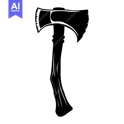Premium design asset: A black and white silhouette of a single-bladed axe