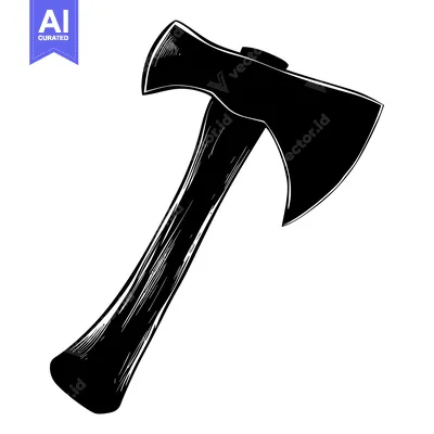 Aset desain premium: A Black and White Illustration of a Hand Axe