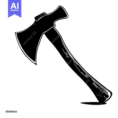 Aset premium populer: A Black and White Illustration of a Single Axe