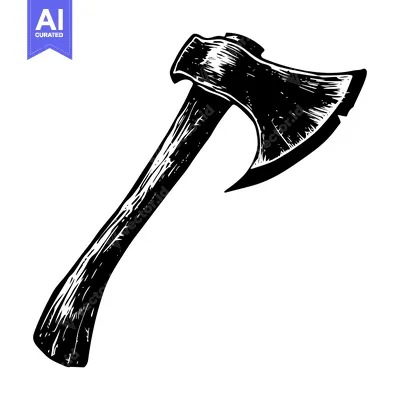 Aset premium populer: Hand-Drawn Illustration of a Black and White Axe