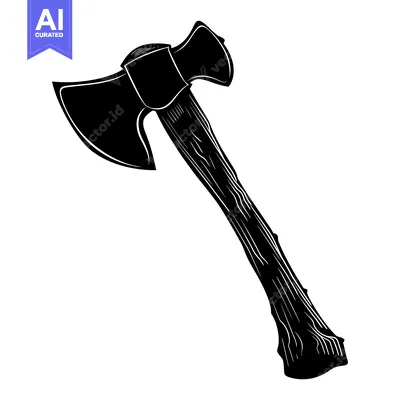 Aset desain premium: Black and White Silhouette of a Hand Axe with a Wooden Handle
