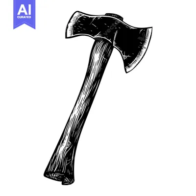 Premium design asset: Hand-drawn black and white illustration of an axe