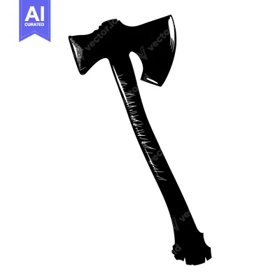 Aset premium populer: Black and White Illustration of an Axe with a Wooden Handle