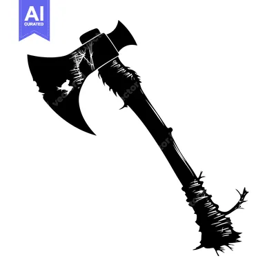 Aset desain premium: Black and White Illustration of a Rough Wooden Axe