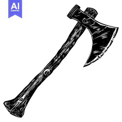 Aset desain premium: Hand-drawn Illustration of a Black and White Axe