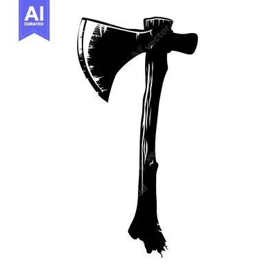 Aset desain premium: A Black and White Silhouette of a Rustic Axe