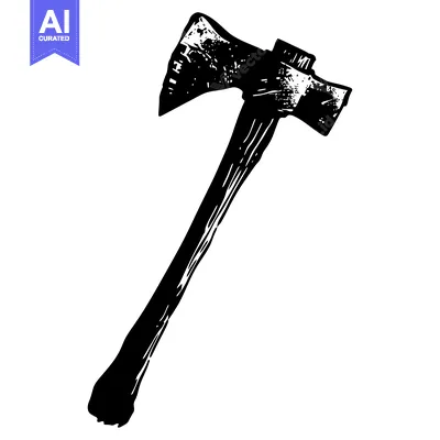 Aset premium populer: A Black and White Hand-Drawn Illustration of an Axe