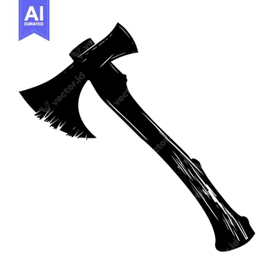 Aset premium populer: A black silhouette of a hand axe with a wooden handle