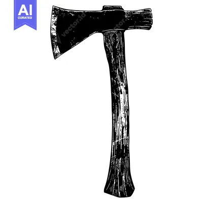 Aset premium populer: A Black and White Illustration of a Hand Axe