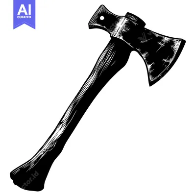 Aset desain premium: A Black and White Illustration of a Hand Axe