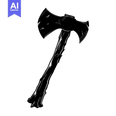 A silhouette of a double-headed axe with a wooden handle.