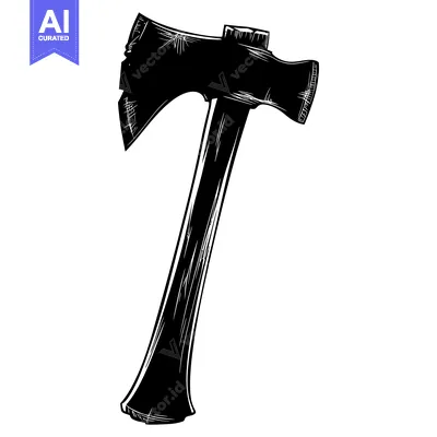 Hand Drawn Black and White Silhouette of an Axe