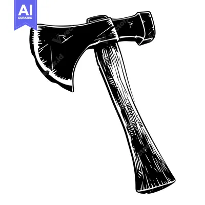 Hand-Drawn Black and White Illustration of an Axe