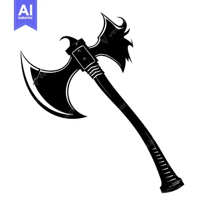 Aset premium populer: A Black and White Illustration of a Double-Headed Axe