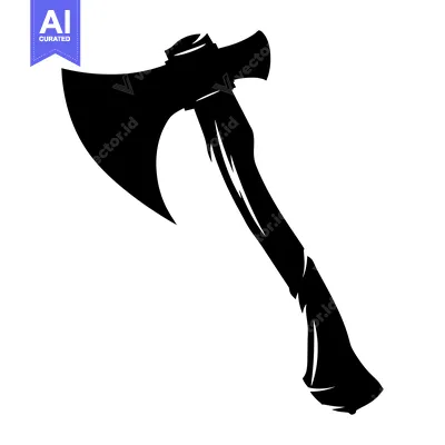 Aset desain premium: Black Silhouette of an Axe with a Wooden Handle