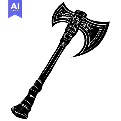 Premium design asset: Ornate Double-Headed Axe with Tribal Designs