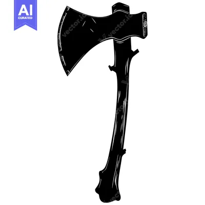 Aset premium populer: A silhouette of a traditional wooden axe with a curved handle