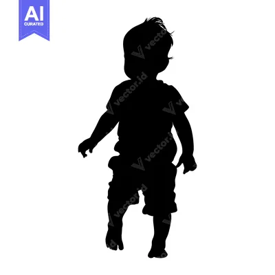 Aset premium populer: Silhouette of a Toddler Boy Wearing Shorts and a T-shirt