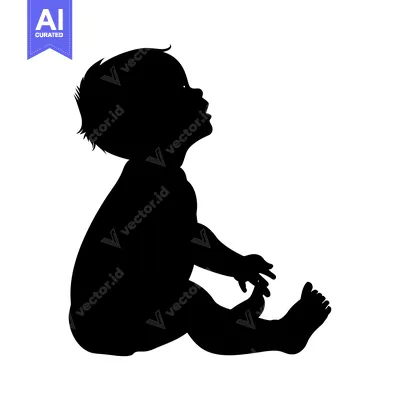 Aset desain premium: Silhouette of a Baby Sitting and Looking Up