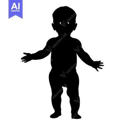 Popular premium asset: Black Silhouette of a Baby Standing with Arms Outstretched
