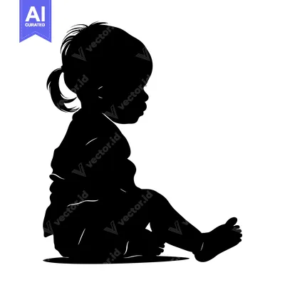 Premium design asset: Silhouette of a Baby Girl Sitting and Looking Down