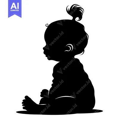 Premium design asset: Silhouette of a Baby Girl Sitting with Her Hair in a Ponytail