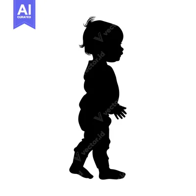 Aset desain premium: Silhouette of a Toddler Walking to the Right