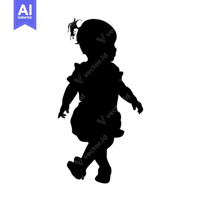 Aset desain premium: Silhouette of a Toddler Girl Walking with a Ponytail