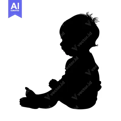 Aset premium populer: Black and White Silhouette of a Sitting Infant