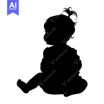 Aset premium populer: Silhouette of a Baby Girl Sitting with Hair in a Ponytail