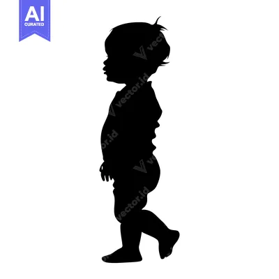 Aset desain premium: Silhouette of a Toddler Walking in Profile