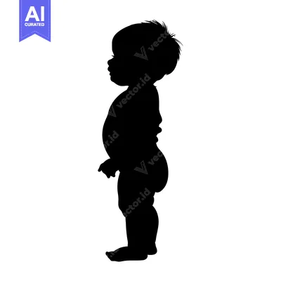 Aset desain premium: Silhouette of a Toddler Standing in Profile