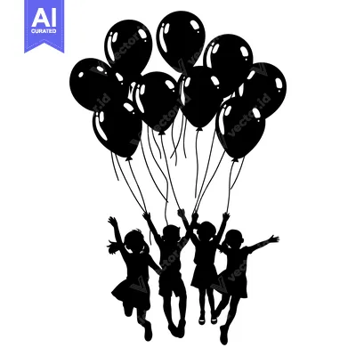 Aset premium populer: Silhouette of Four Children Holding Balloons